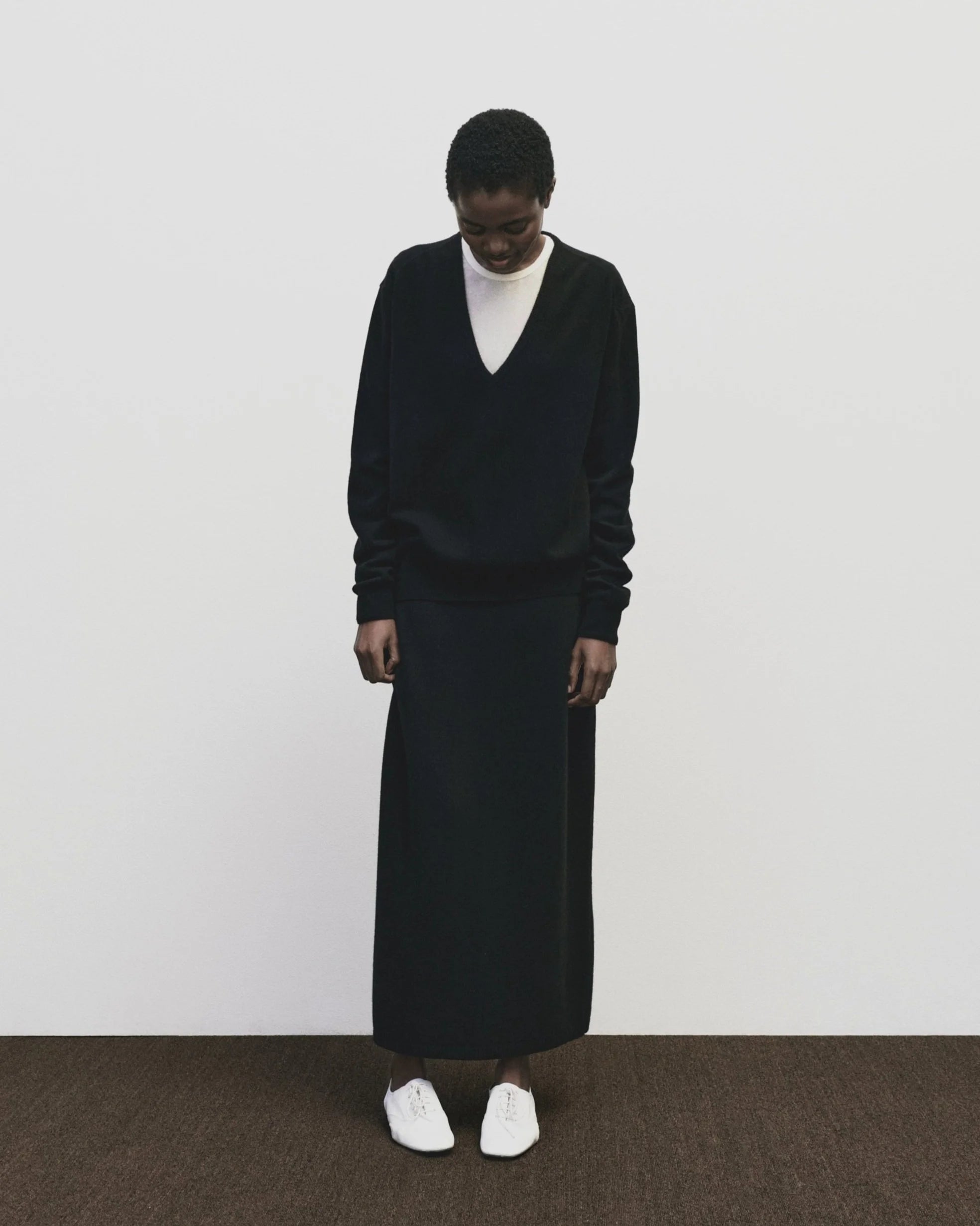 Cashmere Blend V Neck Knit in Black, from Mijeong Park