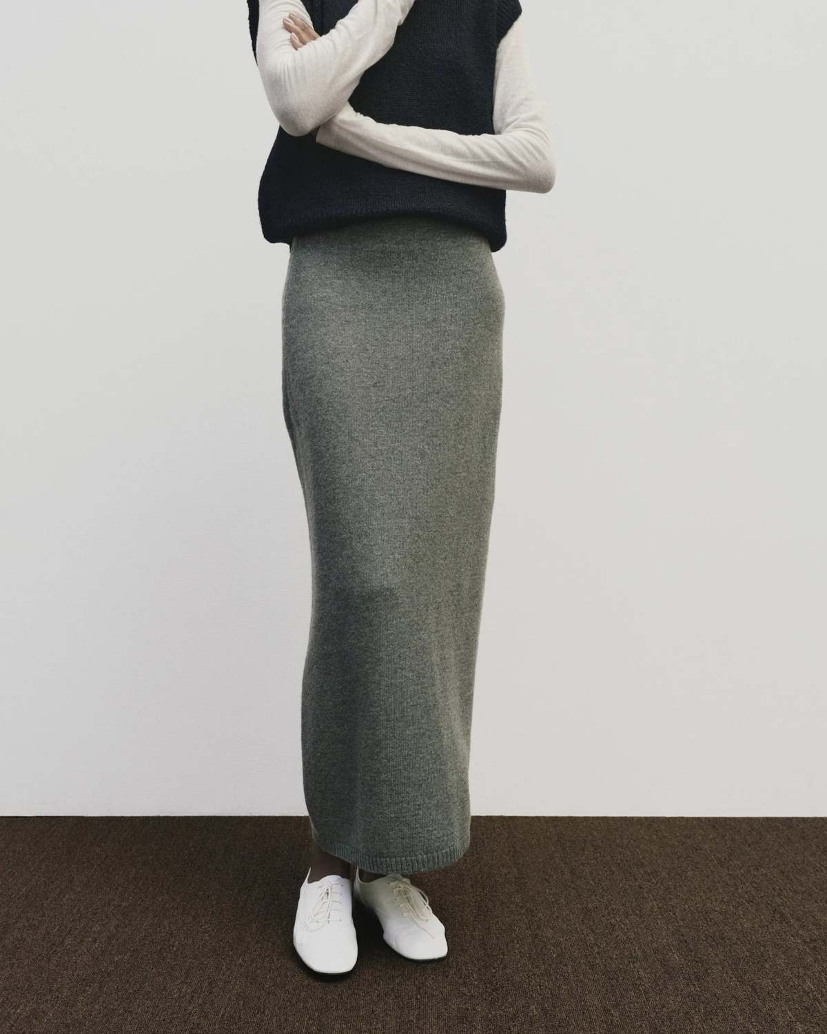 Cashmere Blend Knit Midi Skirt in Gray, from Mijeon Park